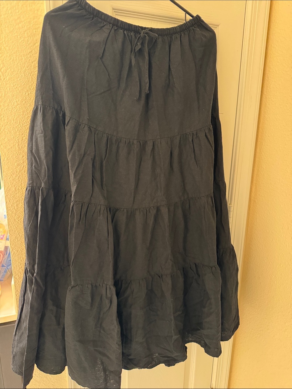 NWOT COTTON ON Women's Black Tiered Linen Blend Maxi Skirt